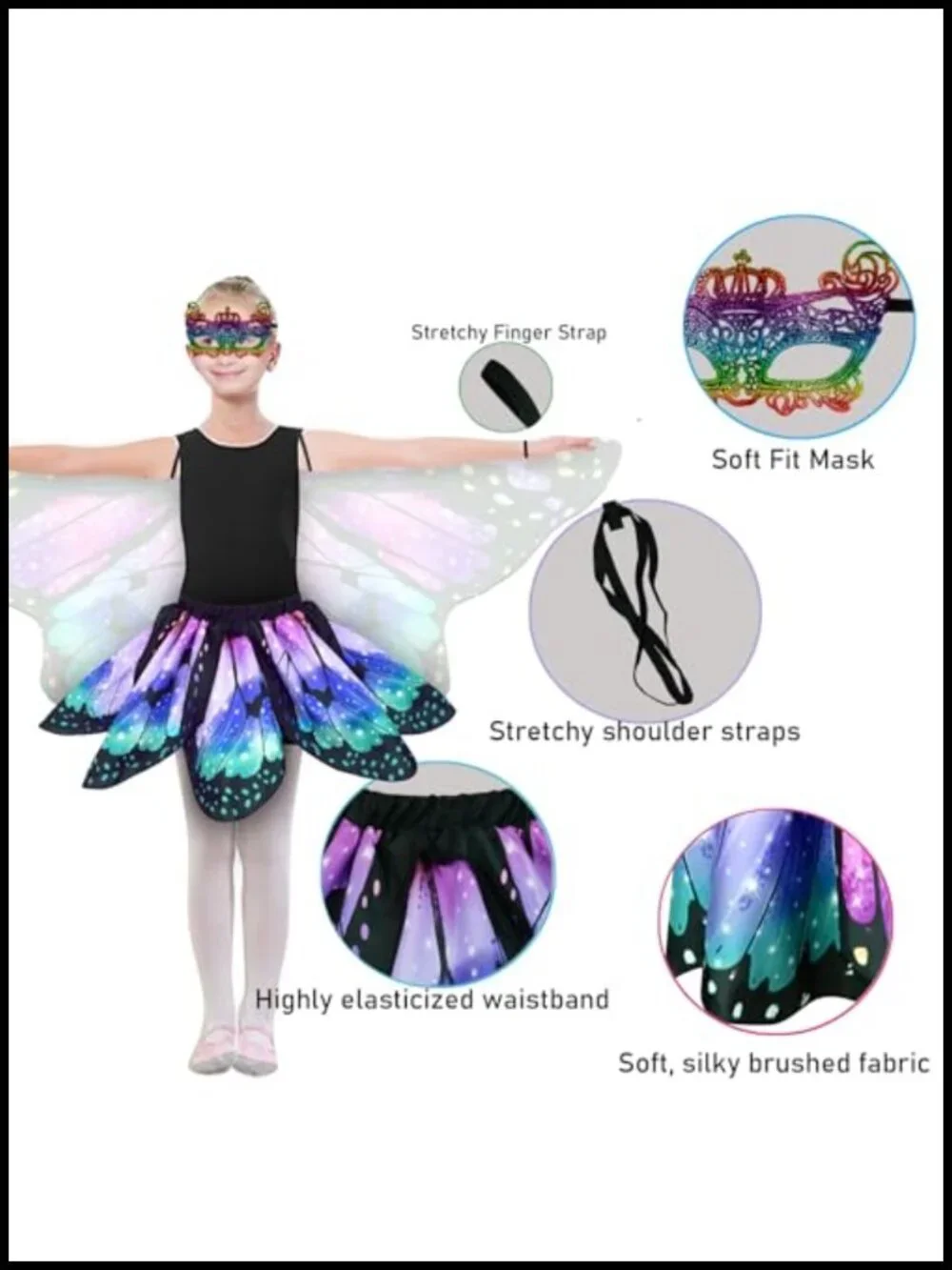 Kids Fairy Butterfly Wings Costume Set with Dress Mask Hair Clips Halloween